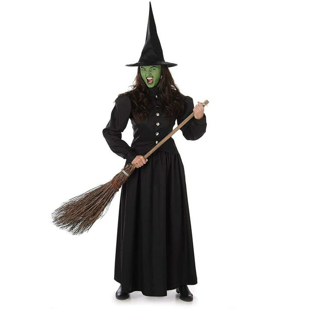 Ladies Long Black Wicked Witch Costume dress hat & cape Halloween costume
